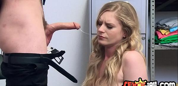  Blowjob for a horny officer by a petite blonde teen thief.